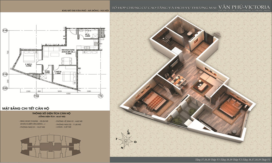 Thiết kế căn hộ 66.67 m2
