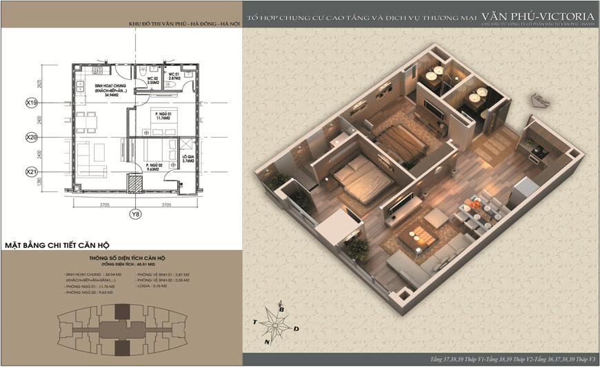 Thiết kế căn hộ 65.51 m2