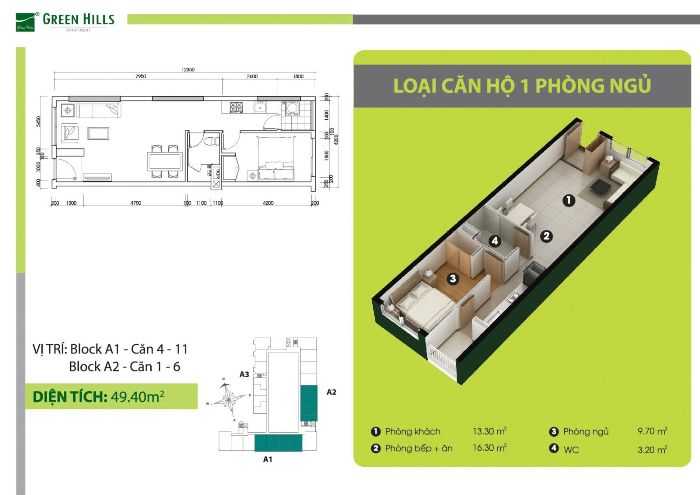 Loại căn hộ 1 phòng ngủ