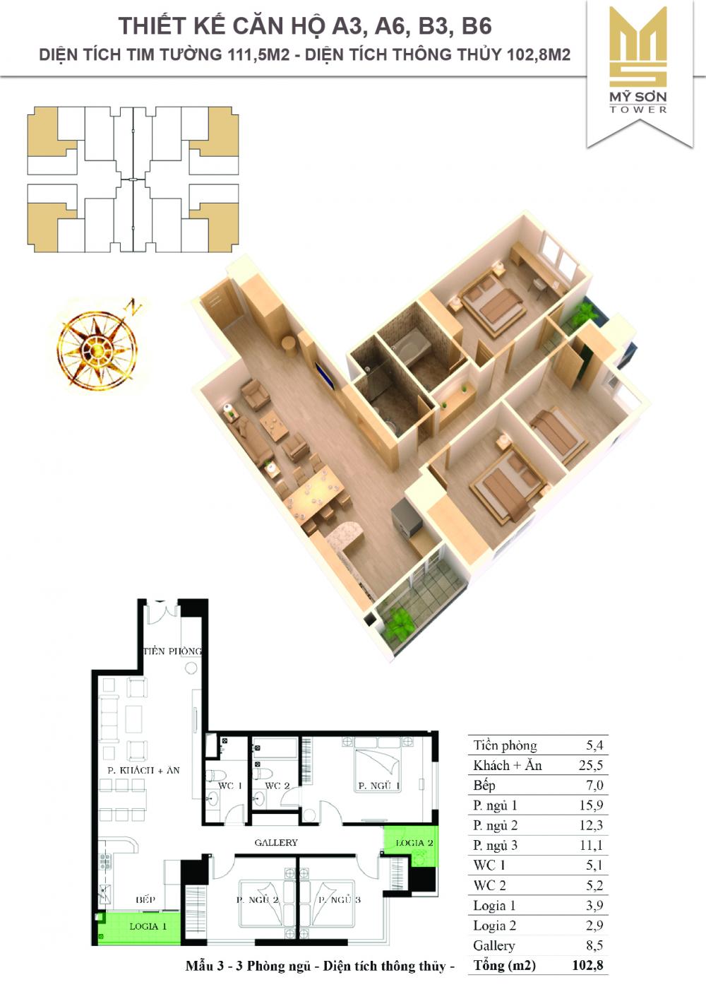 Thiết kế căn hộ A3, A6, B3, B6