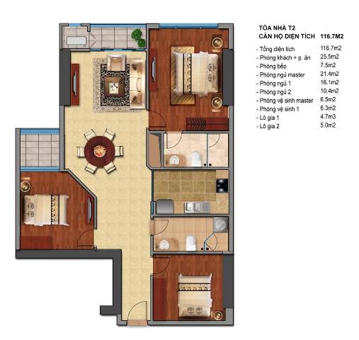 Thiết kế căn hộ T2-06, T2-07, T2-12, T2-12A