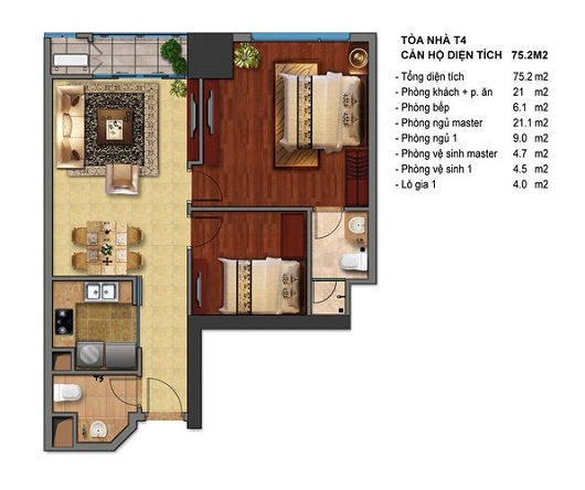 Thiết kế căn hộ T4-04, T4-05, T4-12B, T4-15